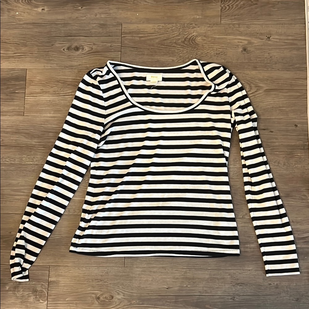 Anthropologie - Maeve Black and White Stretchy, Lightweight Long Sleeve Blouse